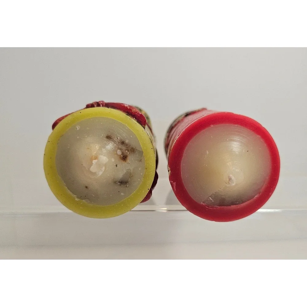 Vintage‎ 70s Candles Christmas Nativity Bell Red Green Kitch Set of 2 Not Burned